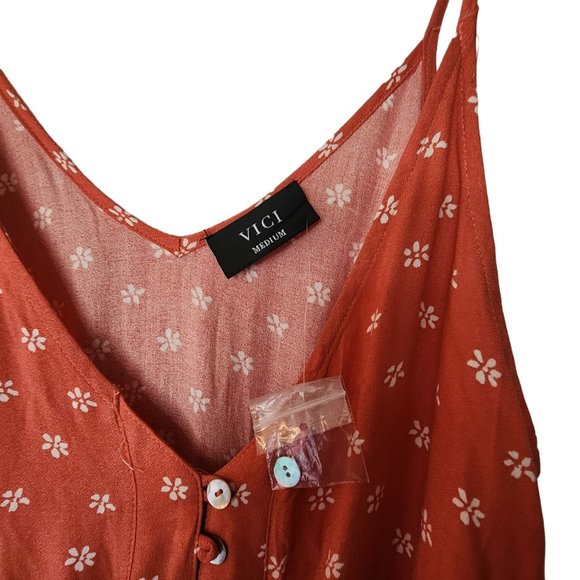 VICI Floral Print Flowy Maxi Dress Coral Orange size M Medium - Picture 7 of 12